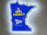 Minnesota Vikings SKOL MN 3D LED 20" Neon Sign Light Lamp Bar Open Wall Decor