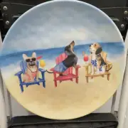 14” Melamine Serving Plate Platter DACHSHUND ~ FRENCHIE ~ BEAGLE Beach Posing!