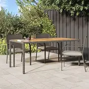 Garden Patio Table, 190x90x75 cm, Grey Poly Rattan and Solid Acacia Wood Top, Durable Outdoor Dining Furniture