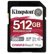Kingston Canvas React Plus SDXC Memory Card - 512GB UHS-II - U3 - V60 - Read up to 280MB/s - Write up to 150MB/s - for DSLRs / Mirrorless Cameras & 4K Video Production [SDR2V6/512GB]