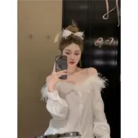 在飛比找蝦皮購物優惠-Sweet Off Shoulder Fur Long sl