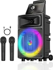 Karaoke Machine with 2 Wireless Microphones, Portable Speaker PA System with Dicso Lights for Big Pary, Karaoke Speaker with 12-Inch Subwoofer,Bass/Treble Adjustment,Support TWS/USB/TF/REC/FM/AUX