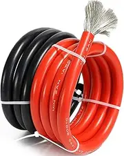 1/0 Gauge Lithium Battery Cable 3FT Red+3FT Black Tinned Copper Wire Silicone Sheath 1/0 AWG Solar Panel Connection Electrical Wirecable For Ship Generator Car Charging Pile Wind Turbine(20FT Black+20