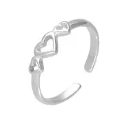 Sterling Silver Triple Hearts Adjustable Toe Ring Valentines Love Heart