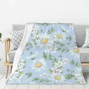 Daisies and Watercolor Wildflowers Fleece Throw Blanket Ultra Soft Cozy Decorative Flannel Blanket for Home Bed Couch Chair Travel 60x50in Photo Co...