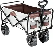 ALSTON Folding Wagon Cart Camping Cart Beach Trolley Heavy Duty Collapsible Wagon Adjustable Utility Grocery Wagon with Pockets, Adjustable Angle Handle Large Wheels with Lock, 200KG Loading