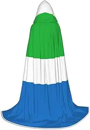 Sierra Leone Flag Print Halloween Hooded Cloak Full Length Cape With Hood For Men And Women For Carnival