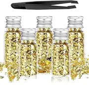 5Pcs Decorative Gold Leaf, Multifunction Gold Flakes Food Golden Leaf Cake Decoration Baking Golden Foil Chocolates Decor for Cooking Dessert Steak Decoration Crafts Painting Nail Arts Spa