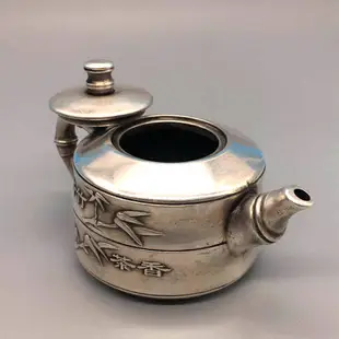 復古白銅茶壺青竹茶香精鑄青竹銅壺節節高升復古銅茶壺茶杯