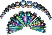 [BodyJewelryOnline] Stainless Ear Stretching Kit Plugs & Tapers Set 36Pc Gauges 14G-00G Rainbow