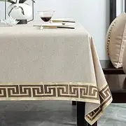 Waterproof Linen Tablecloth Outdoor Oil and Water Resistant Splash Easy Care Durable Medium Beige 100x160cm