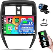 2G+64G Android 13 Car Stereo for Nissan Versa Sedan 2015-2019 Radio Wireless Carplay Android Auto, 10.1” Touchscreen Car Radio GPS Navigation/Mirror Link/Bluetooth/EQ/FM/RDS Radio + Backup Camera&Mic