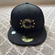 NWT New Era Chicago Cubs Hat 6 7/8 Black 59Fifty Fitted Flat Bill Ball Cap Army