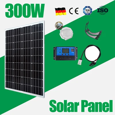 12V 300W Fixed Solar Panel Kit Mono Caravan Camping Home Battery Charge 300Watt