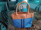 tommy hilfiger faux leather and textile blue shoulder bag purse NWT