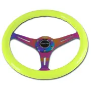 NRG 35cm Neon Yellow Wood Grain Neo Chrome Spokes Steering Wheel ST-015MC-NYW