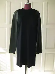 BALENCIAGA navy jersey dress w/black leather sleeves FR 42 =US 10 UK 14 NWT$1.7K