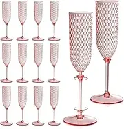 XUWAIDSGN 24 Pack Pink Detachable 2 piece Champagne Flutes 5.5 Oz Unbreakable Plastic Mimosa Disposable Champagne Glasses Drinking Cups Stemmed Reusable Wine Toasting Glasses for Anniversary Wedding