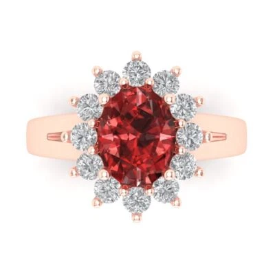 2.72Ct Oval Cut Natural Garnet Gold Halo Engagement Promise Wedding Bridal Ring