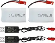 2PCS 3.7V 800mAh Lipo Battery Remote Control Drone Battery with USB Charger JST Plug Suitable for SYMA X56W MJX X400W X300C X800 HS110 HS200 S670 V950hd S1750 V2450 RC Quadcopter Battery