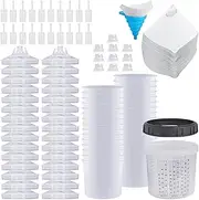 Disposable Paint Spray Gun Cup Set for HVLP and LVLP Paint Spray Guns, 600 ml Paint Mixing Cup Kit with 1 Hard Cup with Retaining Ring, 30 Cups and Lids, 30 Paint Strainers, 10 Plugs and 20 Paint