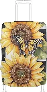 [Joisal] Eiffel Tower Fantasy Suitcase Protector Cover Tsa Approved Fit 18-32 Inch Luggage, Luggage Accessories, Three Large Yellow Sunflowers with Green Leaves on, L 26-28 in