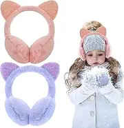 UQMIQURA Pack of 2 Winter Ear Muffs Children, Ear Warmers Girls Winter Ear Warmers, Adjustable Ear Warmers, Cold Protection Earmuffs, Soft Plush Earmuffs for Outdoor Activities in Winter, purple,