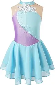 [Miutii] Kids Girls Sleeveless Sparkly Figure Ice Skating Dress Ballet Dance Dress Gymnastic Leotard Competition Dancewear