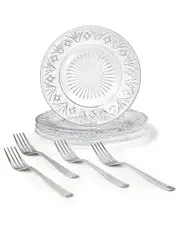 Godinger Set of 8 Dublin Crystal Dessert Plates & Forks