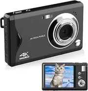 3.0in LCD Digital Camera, 4K 48MP 16X Zoom Digital Camera for Kids, Anti Shaking Portable HD Camera with Type C Port Fill Light Rechargeable Camera Gifts for Students (Black)