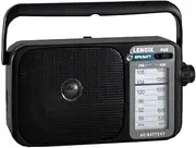 Lenoxx AM/FM Mantle Radio - Nostalgic Retro Design, Classic Black Frame, Station Scanner, 540-1600 Bandwidth, Portable with Carry Handle, Plug-in or Battery-Powered
