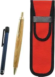 2 Pack Cloth Pen Case Red Metal Touch Stick Blue and Maple Wood Axis Retro Ballpoint Pen Set NK02R-ALL-HS47S-2