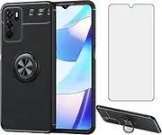 [Asuwish] Compatible with OPPO A16/A16S/A54s Phone Case and Tempered Glass Screen Protector With Ring Stand Kickstand Silicone Magnetic Cell Accessories CPH2273 oppoa16 a16case Women Men Black