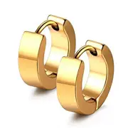 18k Gold Silver Black Hinged Stainless Steel Huggie Hoop Sleeper Earrings - Gold
