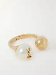[SAINT LAURENT] SAINT LAURENT - Cassandre Gold-tone Faux Pearl Ring - 6 6 Gold