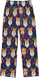 [ZZXXB] Xmas Corgi Dog Candy Cane Boys Long Pants Soft Trousers Elastic Waist Kids Lounge Bottoms with Pockets S-XL