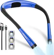 [Glocusent] LED Neck Reading Light, Book Light for Reading in Bed, 3 Colors, 6 Brightness Levels, Bendable Arms, Rechargeable, Long Lasting, Knitting, Camping, Repairing (ブルー)