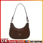 Women PU Handbag Solid Color Bowknot Trendy Handbag Half Moon Bag (Light Brown)
