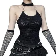[XKBHYD] Women's Y2K Sexy Tank Tops Buckle Crop Top Gothic Camis Backless Vest with Choker Sleeveless Strap Top Summer Clubwear and Punk Style Women Tank Top