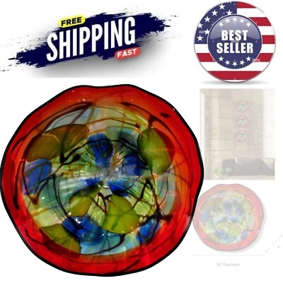 Hankley Hand Blown Art Glass Wall Decor 16 Inch Colorful Swirl Plate Home