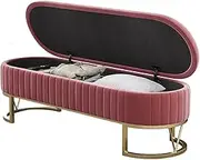 Bed End Bench Storage Bench- Ottoman for Bedroom End of Bed, Entryway Bench, Modern Velvet Benche Bedroom Benches for Foot of Bed,Upholstered Bench with Golden Legs Bedroom Bench(Pink,100*45*43cm)