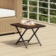 Folding Table Brown Poly Rattan Outdoor Accent Table, Small Outdoor Plastic Coffee Table, Weather-Resistant Patio Side Table for Balcony, Garden, or Terrace, Foldable and Durable Design