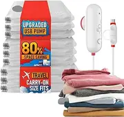 [Generic] Storage Bags Vacuum Sealed - Vacuum Space Saver Bags | Zipper Closure Garment Organizer with Electric Pump for Moving, Dormitory, Camping, RV, Basement