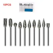 10pcs 1/8" Tungsten Carbide Burr Rotary Drill Bits Tools Cutter Files Shank New
