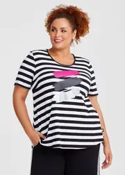[Taking Shape] Taking Shape Natural Mimi Stripe Print Top Size 18 in Black / White Stripe, Viscose - Plus Size Women's Clothing Black / White Stripe