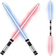 2Pcs Lightsaber Light Up Toy, 2-in-1 RGB Dueling Metal Hilt Lightsaber Double Sword with Sound 7 Colors Change
