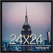 Frame Amo 24x24 Black Modern Picture or Poster Frame, 1 inch Wide Border, Smooth Wrap Finish, Acrylic Face
