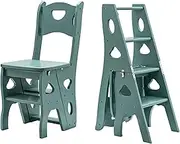 Wooden Folding Library Ladder Chair, Lightweight Portable Ladder Shelf, Multifunctional Step Stool, 4 Step Stepladders Display Stand,Green