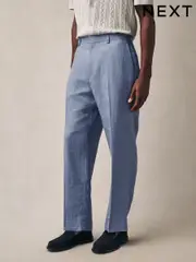 Light Blue Slim Fit 100% Linen Suit Trousers (E94504) | $126
