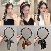 Satin Fabric Hair Bands, Retro Long Ribbon Headband, Magic Hair Clip, Non-Slip Easy to Use Wigs Head Wrap Hair Ribbon Suitable for Women of All Ages to Wear (3-PCS)